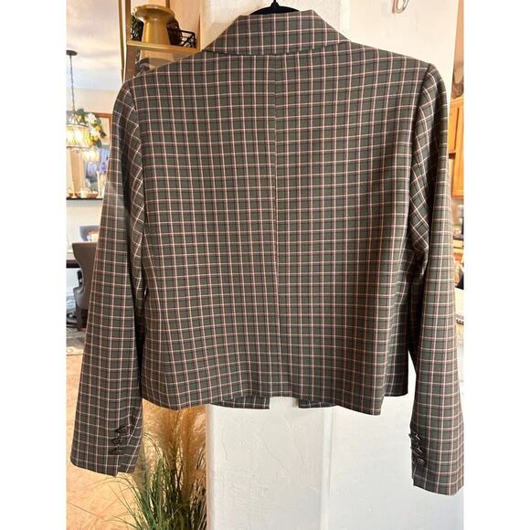 VINCE CAMUTO Double Breasted Cropped Blazer Green Plaid 6 - Picture 6 of 8